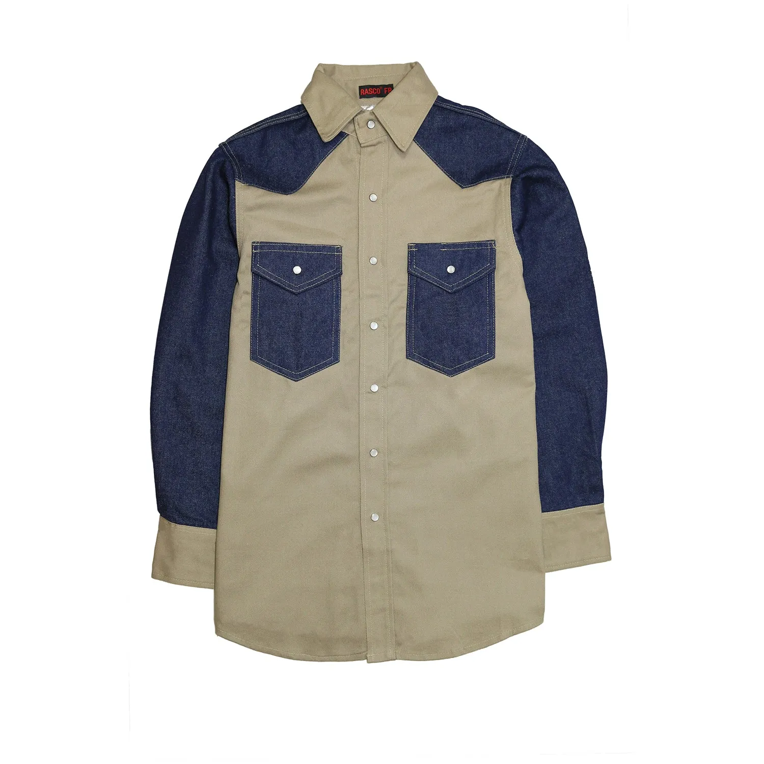 Khaki - Denim Two Toned Non FR Work Shirt - KD1350