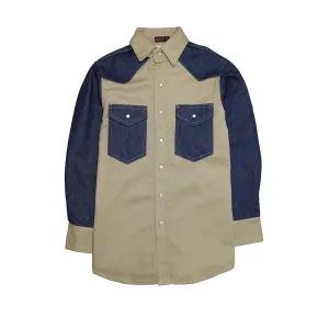 Khaki - Denim Two Toned Non FR Work Shirt - KD1350