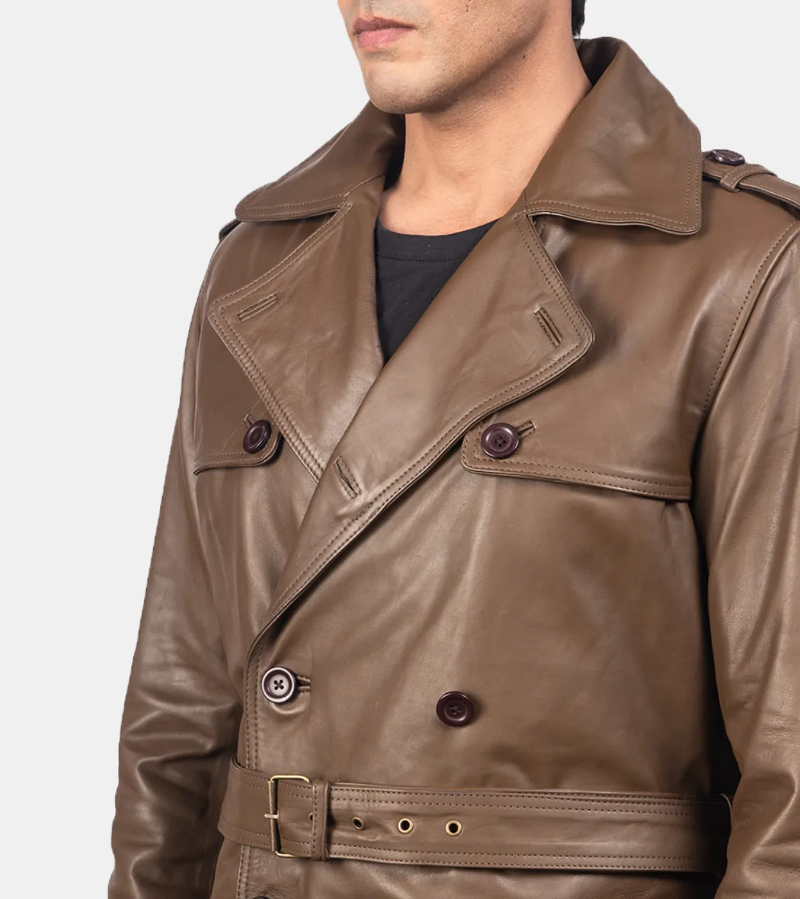 Kian Men's Brown Notched Leather Coat