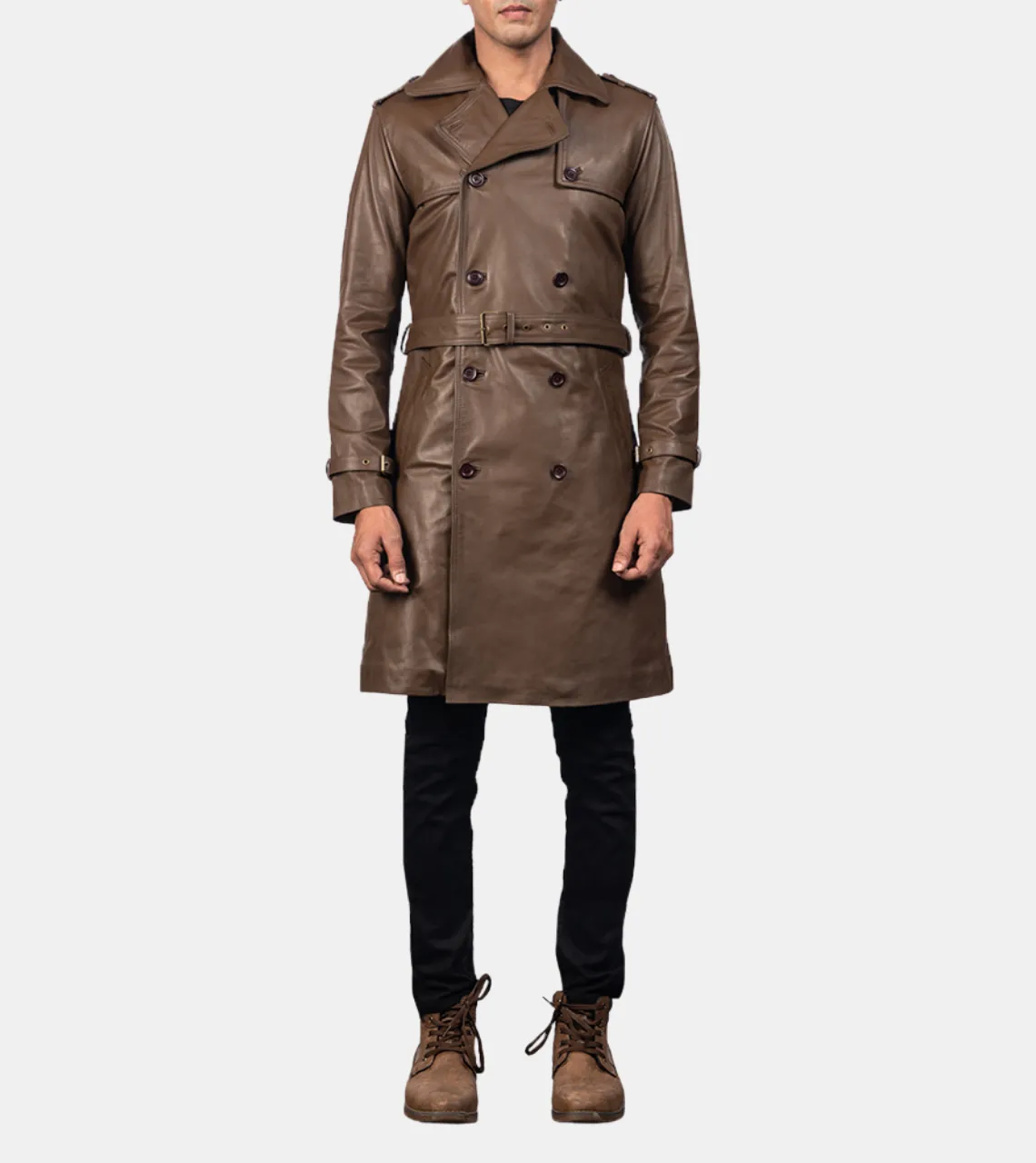 Kian Men's Brown Notched Leather Coat