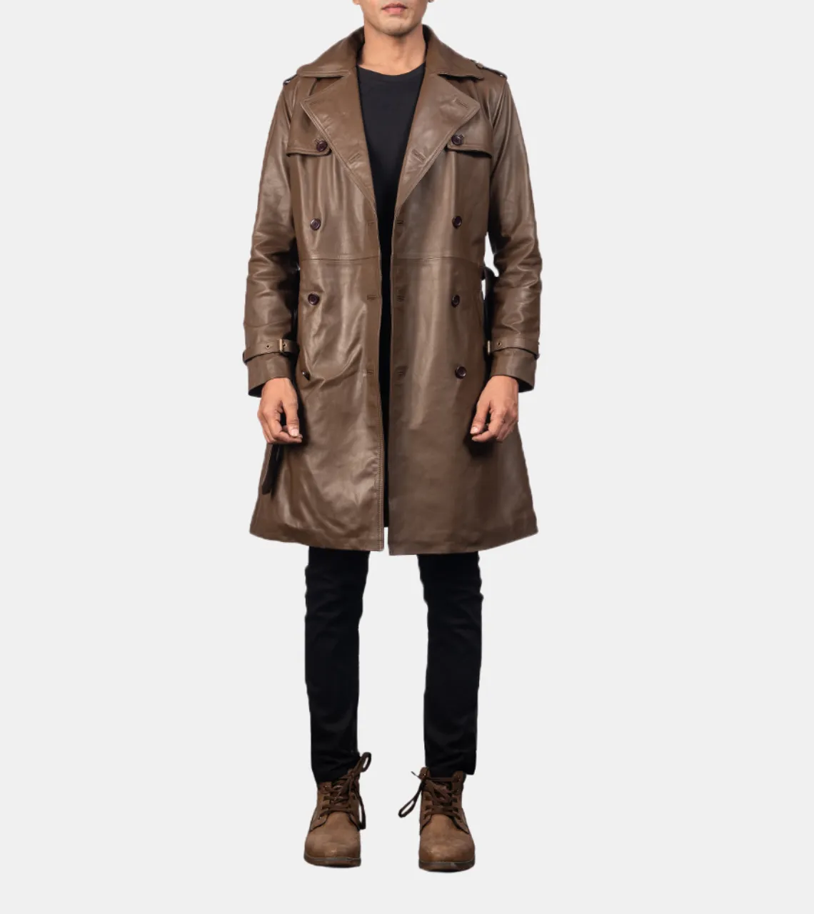 Kian Men's Brown Notched Leather Coat