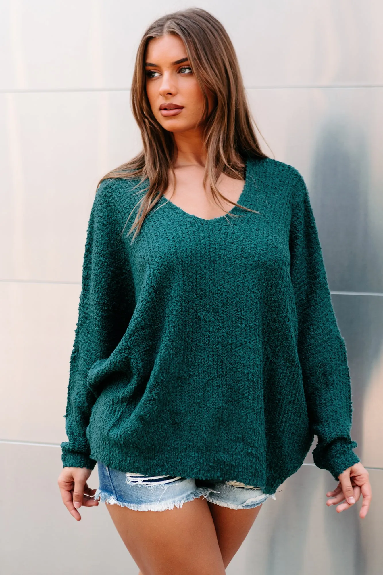 Kimberly Oversized Dolman Sleeve Knit Sweater (Teal)