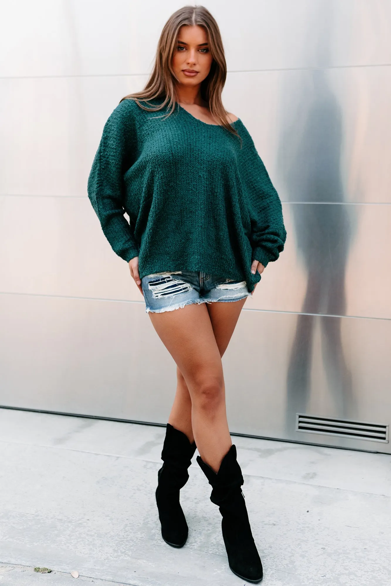 Kimberly Oversized Dolman Sleeve Knit Sweater (Teal)