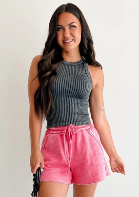 BreathableMoistureBarrier Simple Cut Kinda Into It Ribbed Washed Zenana Tank (Black)