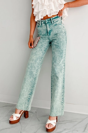 Eco Friendly Fabric Kinsley Judy Blue Washed Straight Jeans (Sea Green)