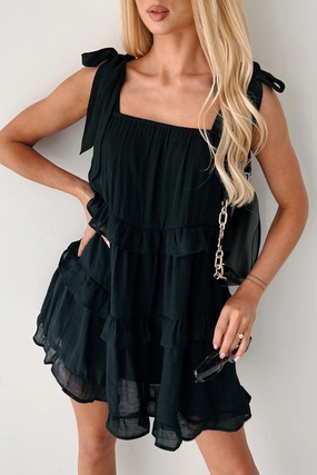 Warm Palette Kiss Me Quick Ruffle Tiered Babydoll Dress (Black)