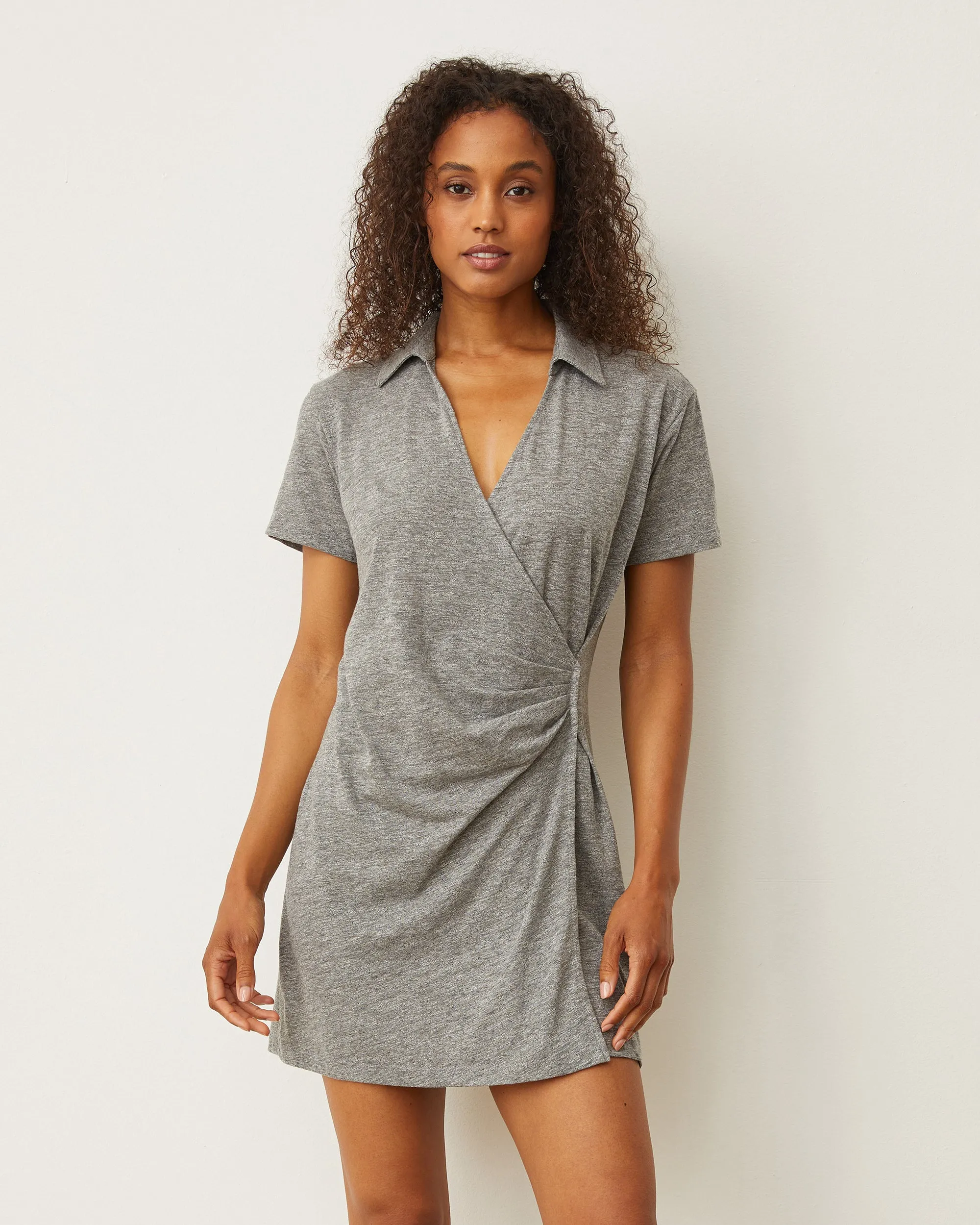 RibbedNeckline Knit Wrap Dress