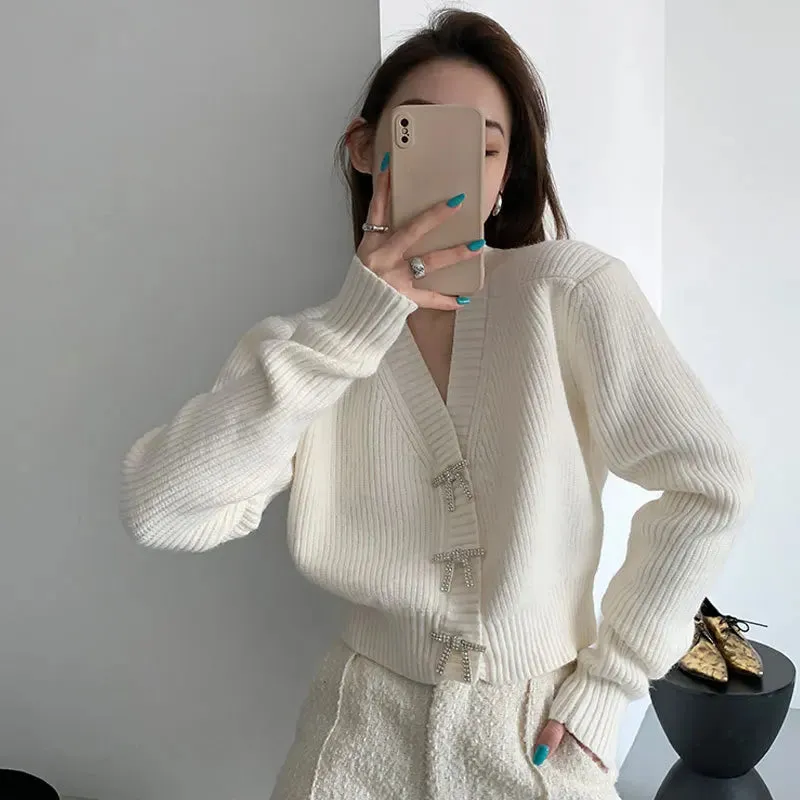 Knitted Long Sleeve Short Women Cardigan