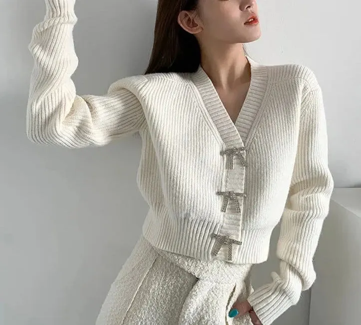 Knitted Long Sleeve Short Women Cardigan