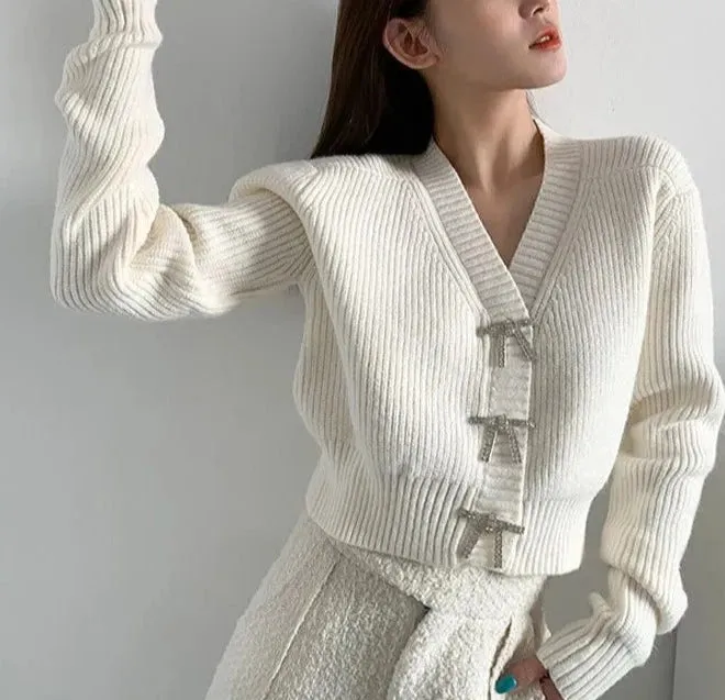 Knitted Long Sleeve Short Women Cardigan