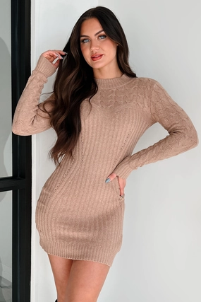 Gimme A Clue Sweater Dress (Camel) Trend Movement Sleek Drape
