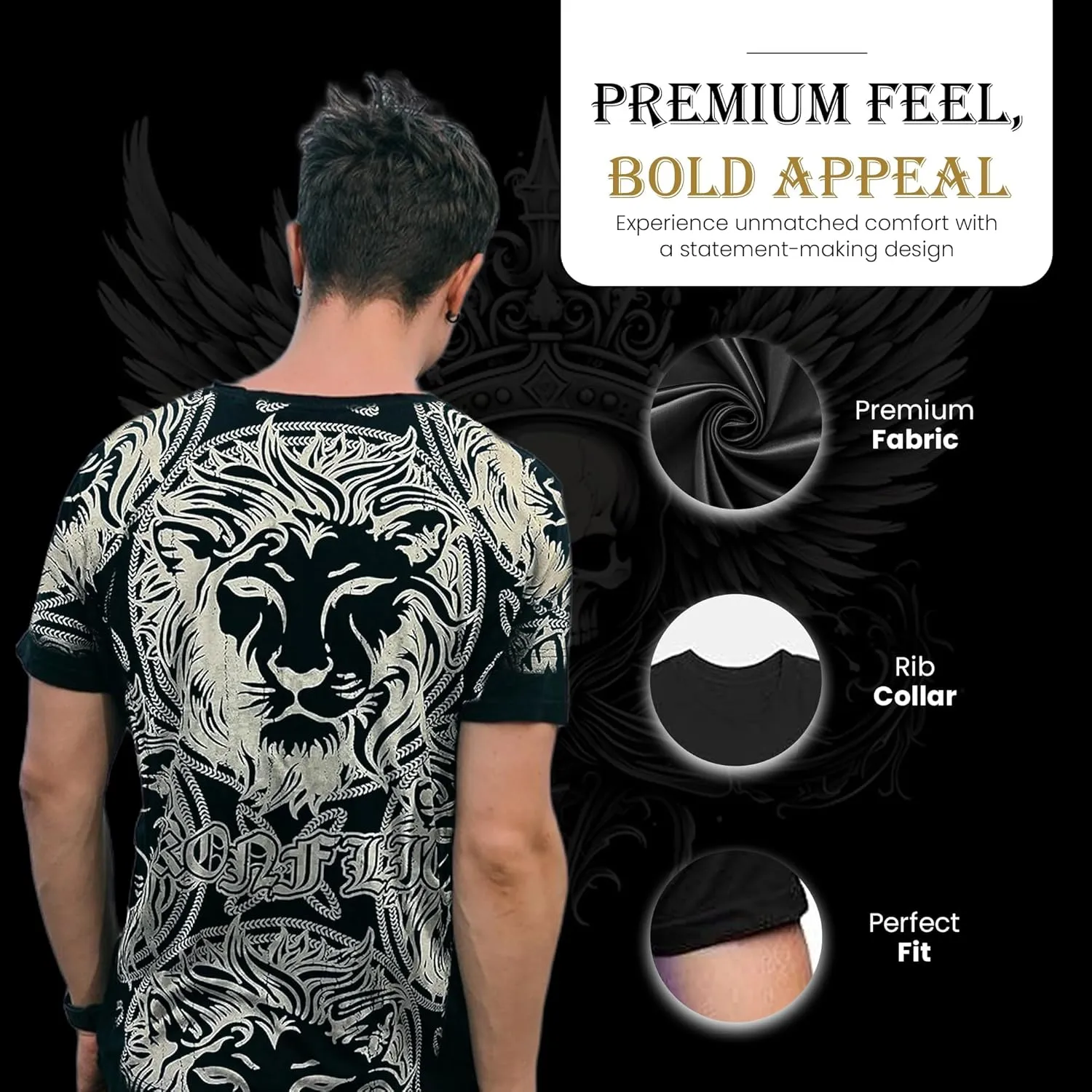 Konflic Graphic tees for Men | MMA Style Crew Neck T-Shirts Half Sleeve Classic | Men's t-Shirts Casual Cotton