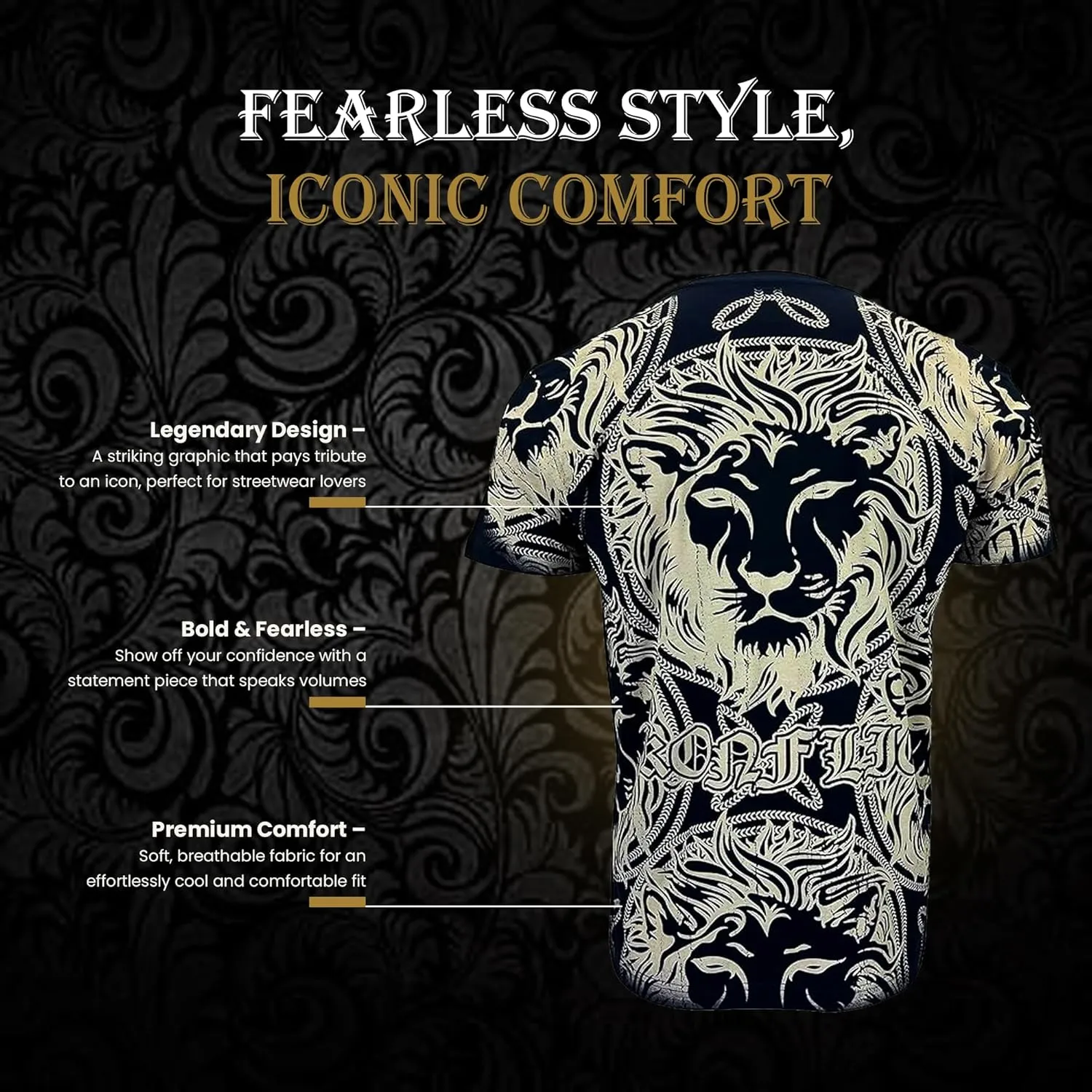 Konflic Graphic tees for Men | MMA Style Crew Neck T-Shirts Half Sleeve Classic | Men's t-Shirts Casual Cotton