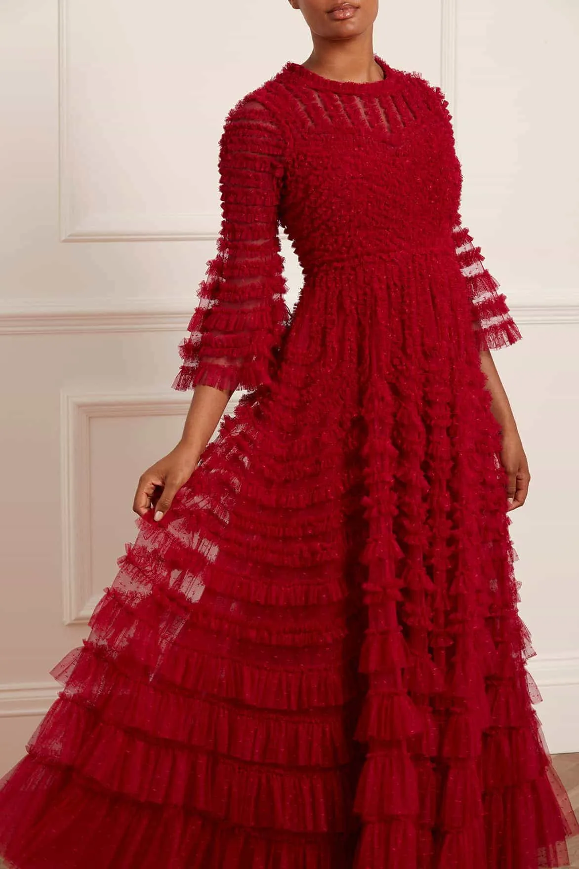 La Vie En Rose Round Neck Gown Layered Design