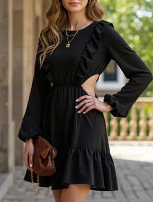 Tailored Piece Flattering bodycon dress Lace-up lace leaf hem splice bare-waist dress