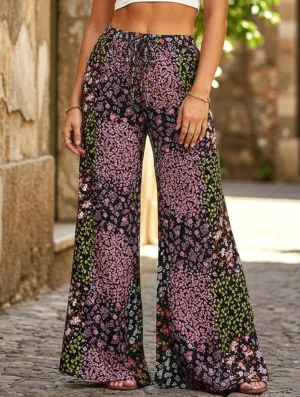 ReinforcedBeltLoops Sport Ready Fit Lace-up leopard print high-waist wide-leg pants