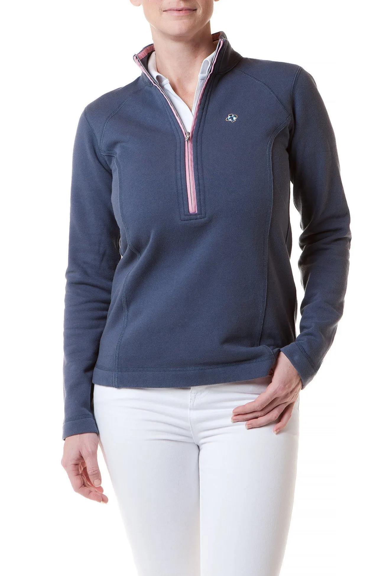 Lightweight Blouse Ladies Breakwater Zip Nantucket Navy with Pink Trim