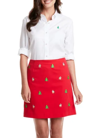 Yarn Dyed Fabric Moisture Wicking Material Ladies Button Down Shirt Oxford White with Single Christmas Tree