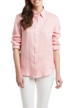 Fitted Tank Ladies Button Down Shirt Pink Linen
