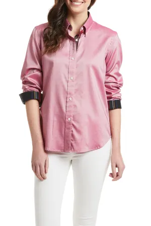 OdorControl standard fit Ladies Button Down Shirt Red Oxford with Black Stewart Trim
