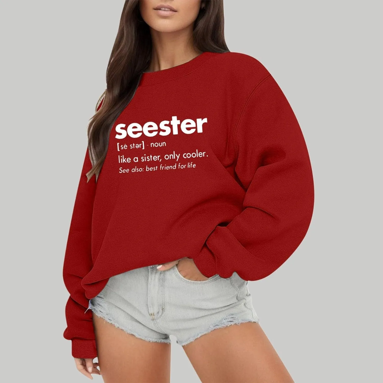 Ladies Fashion Autumn Winter Outdoor Letter Printed Loose Solid Color Long Sleeve Round Neck Hoodie Cropped