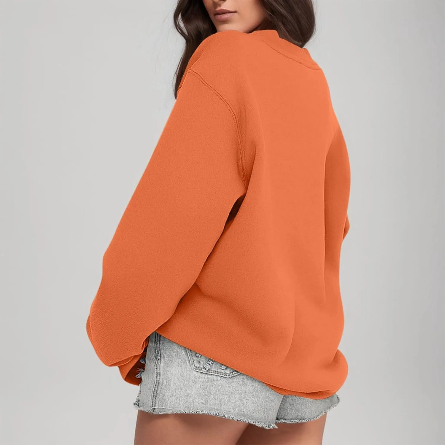 Ladies Fashion Autumn Winter Outdoor Letter Printed Loose Solid Color Long Sleeve Round Neck Hoodie Cropped