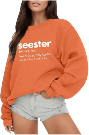 Ladies Fashion Autumn Winter Outdoor Letter Printed Loose Solid Color Long Sleeve Round Neck Hoodie Cropped