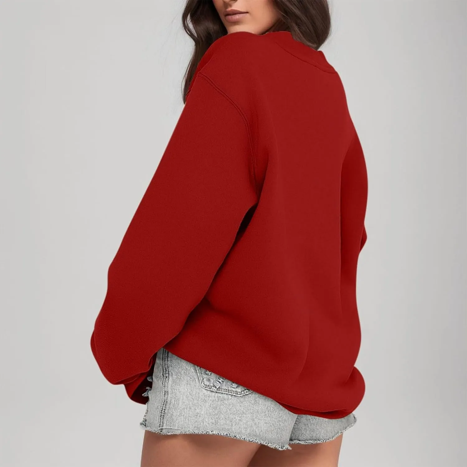 Ladies Fashion Autumn Winter Outdoor Letter Printed Loose Solid Color Long Sleeve Round Neck Hoodie Cropped