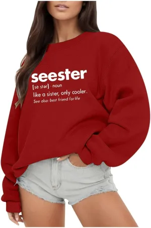 Ladies Fashion Autumn Winter Outdoor Letter Printed Loose Solid Color Long Sleeve Round Neck Hoodie Cropped