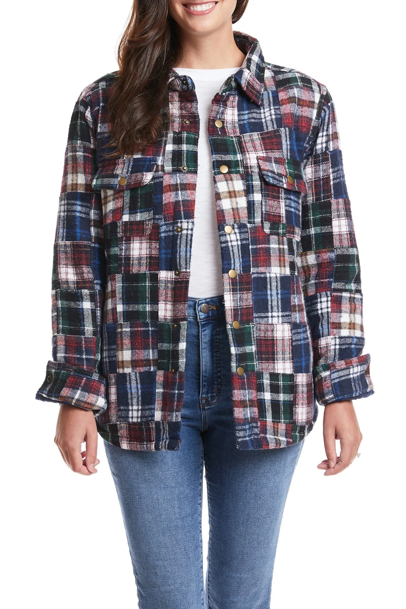 ReflectiveTrims AthleisureReady Ladies Shacket Colorado Flannel Patch Madras