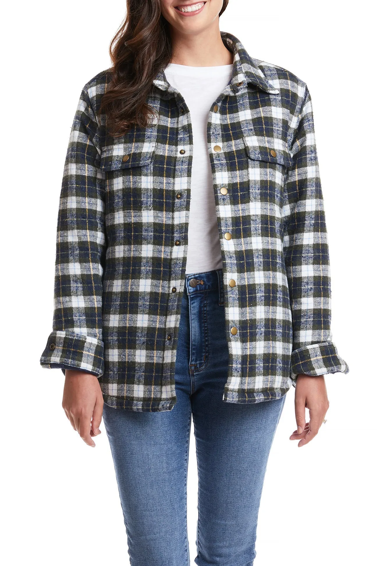 Compression Gradient Compression Fit Engineering Ladies Shacket Nantucket Flannel Windowpane
