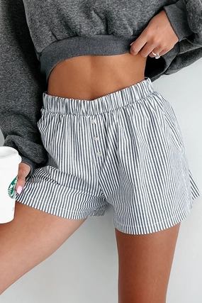 Laid Back Attitude Striped Boxer Shorts (Black/White) Ribbed Trim Details High Neckline