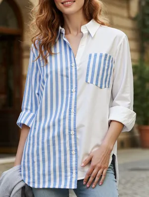 Quick Release Fastener Lapel patchwork top casual shirt