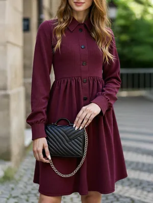 Lapel Single-Breasted Long-Sleeved Dress Casual event outfit Smooth Layering