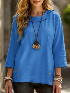 Foldable Cuff Design Compression Fit Engineering Lapel three-quarter sleeve casual T-shirt top