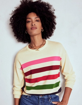 Lara Relaxed Cotton Jumper-Ivory, Multi Stripe Simple Layer