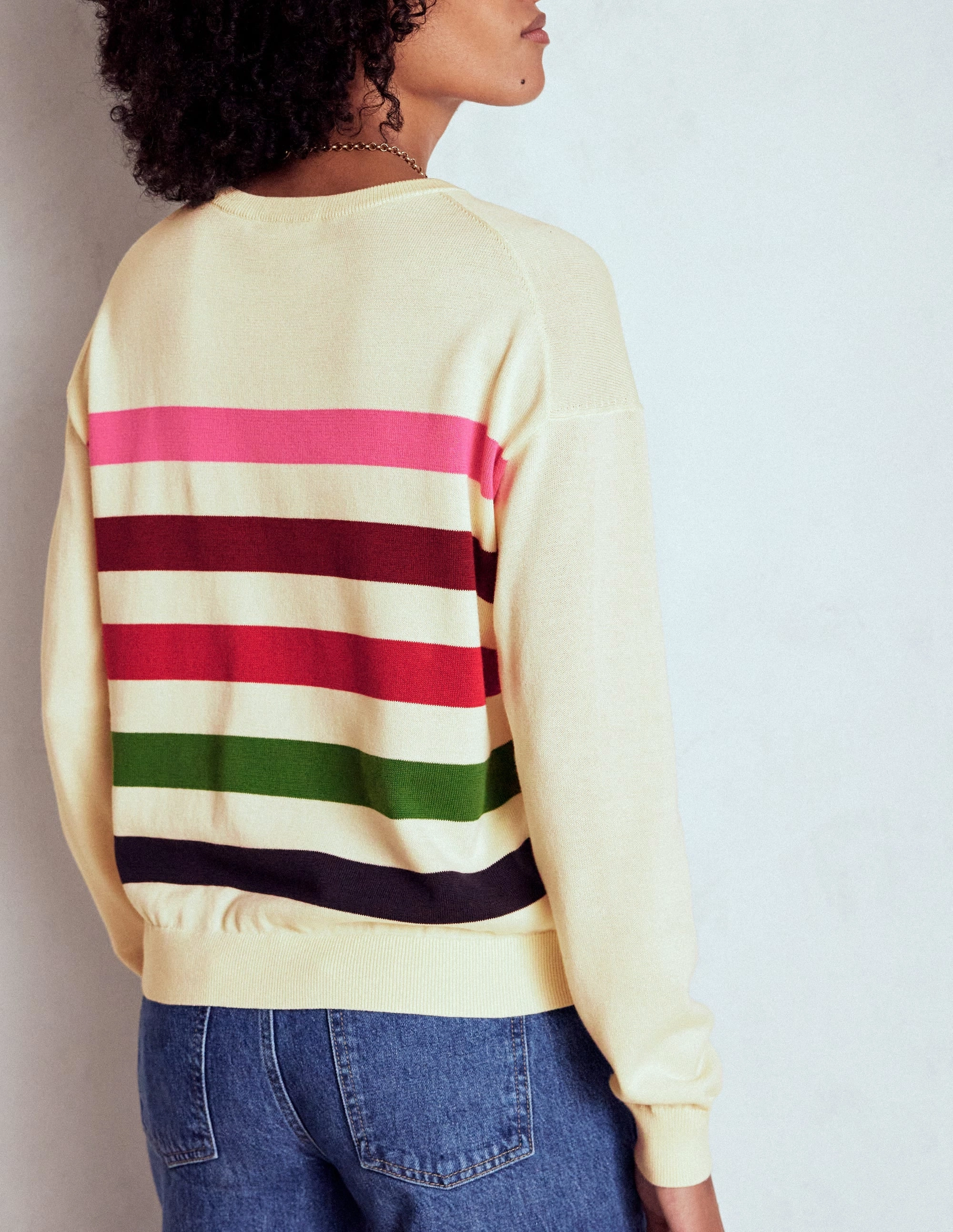 Layered Cable Pattern LowMaintenance Care Lara Relaxed Cotton Jumper-Ivory, Multi Stripe