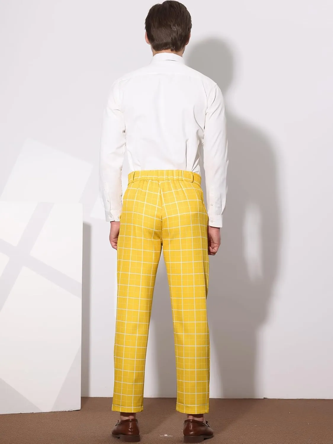 Lars Amadeus Men's Formal Trousers Color Block Slim Fit Flat Front Plaid Dress Pants