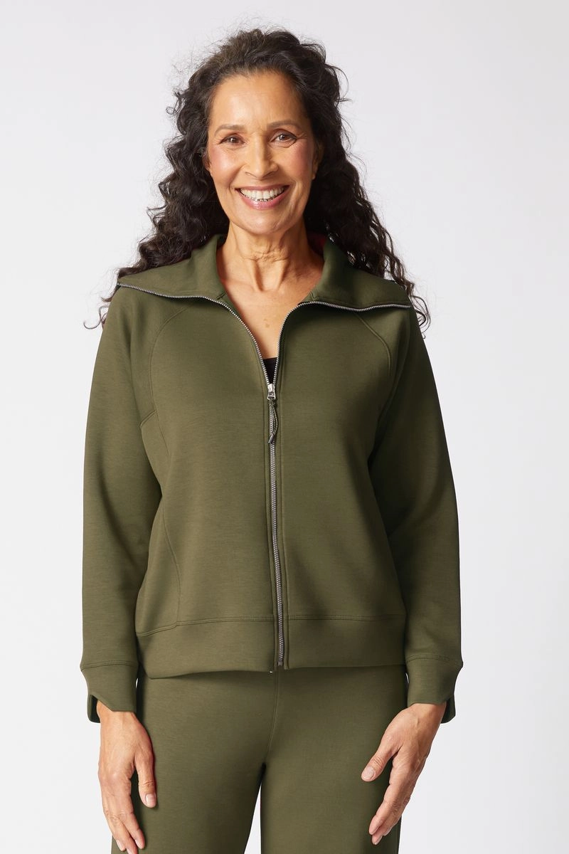 Habitat Passport Knit Roam Jacket in Forest Green Tapered Side Panels StretchComfortDesign