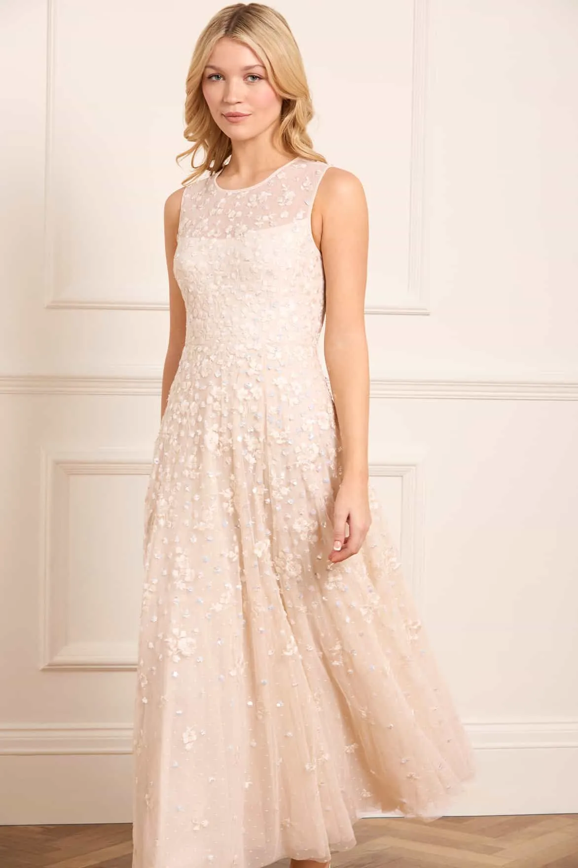 Bold Touches Formal dinner wear Dahlia Ditsy Short Cape Ankle Gown
