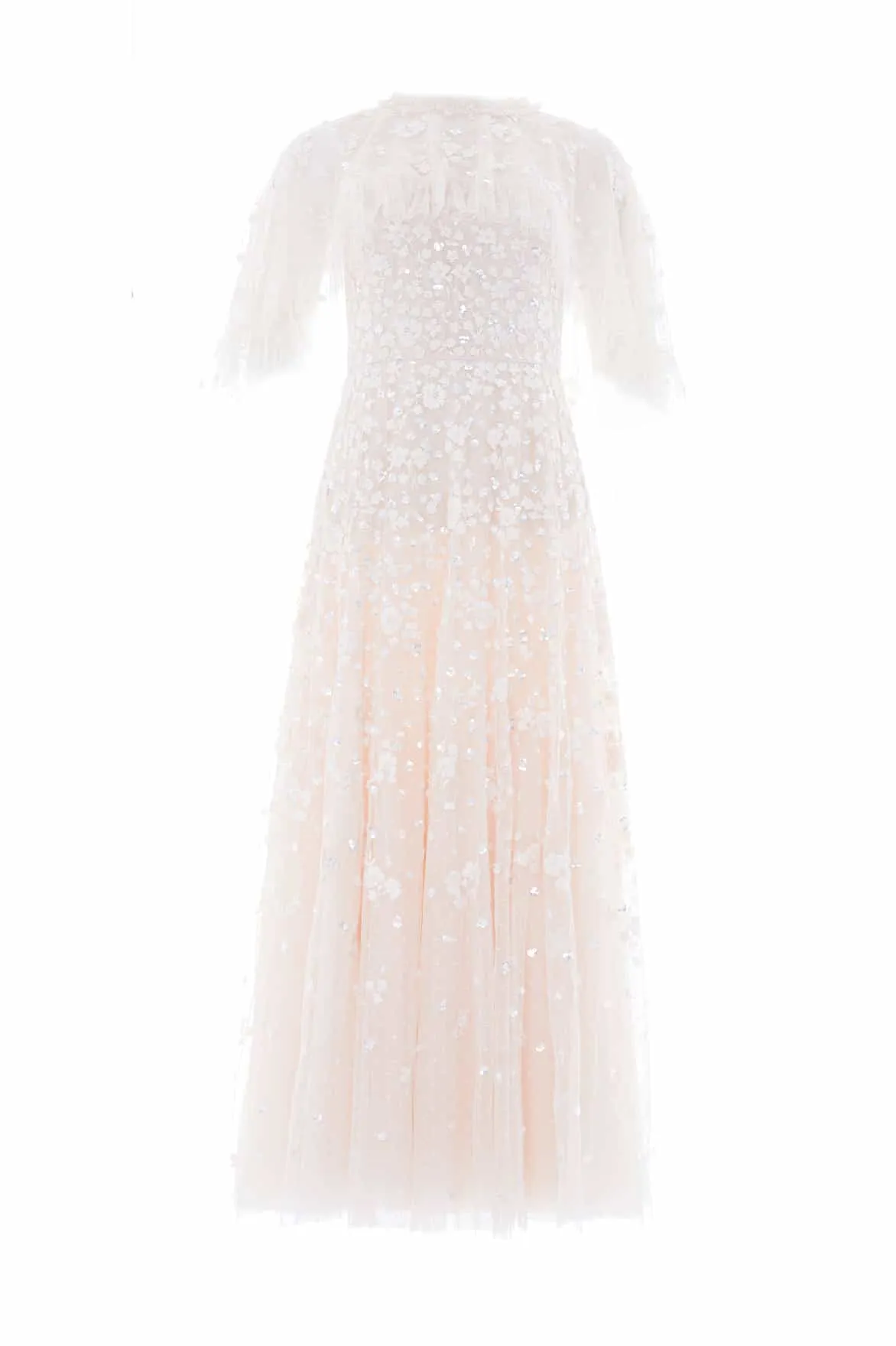 Light Sheen Tiered Skirt Dahlia Ditsy Short Cape Ankle Gown