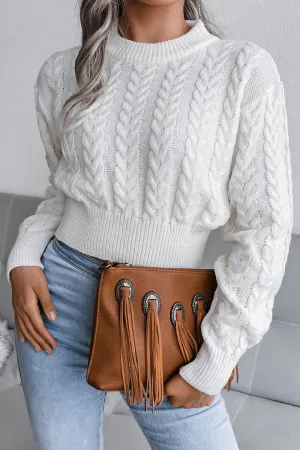 Formal Shirt WOMEN CHUNKY CABLE KNIT RIBBED CROP SWEATER