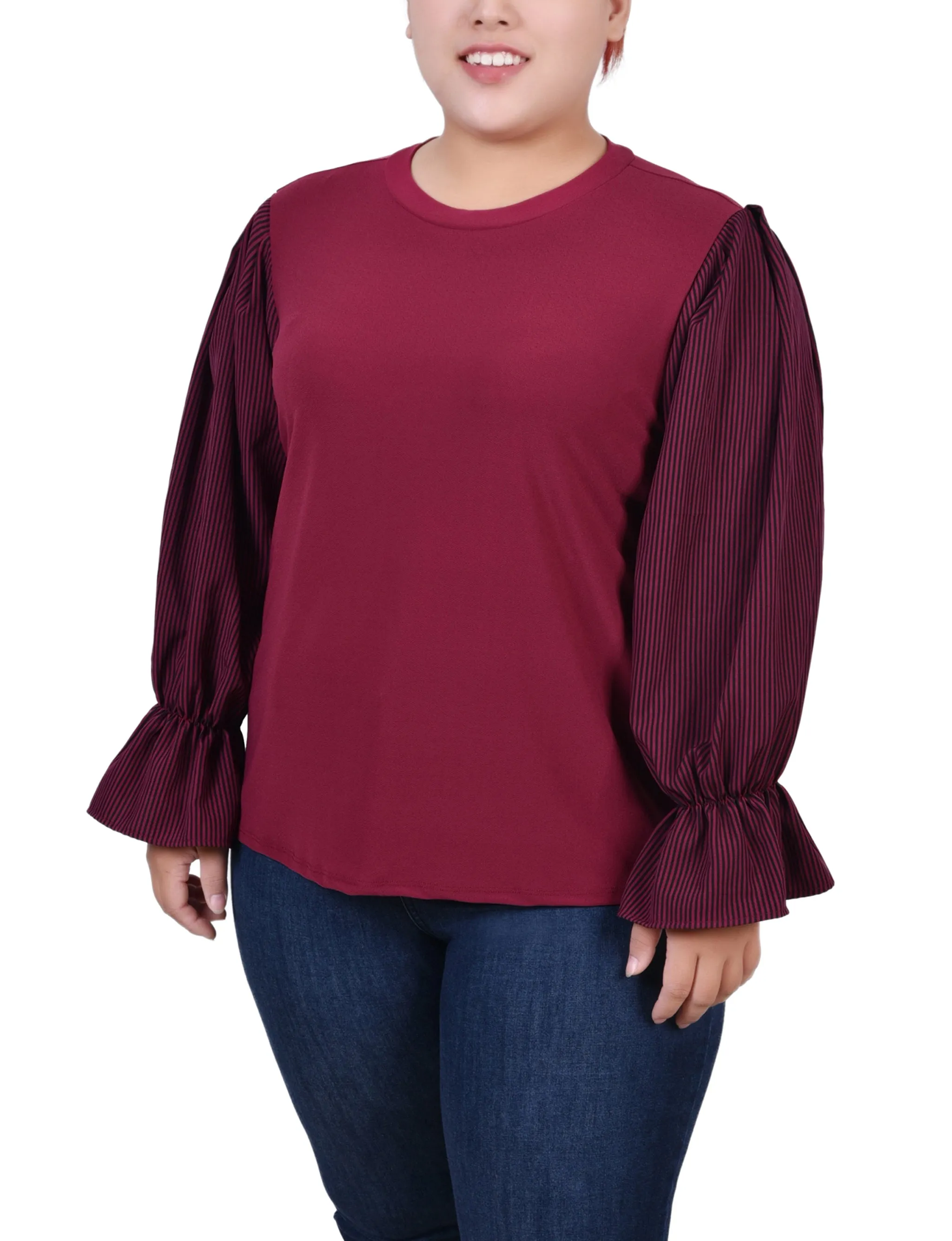 Plus Size Long Sleeve Top With Printed Sleeves Vintage Hoodie