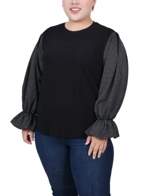 UVProtectionCoating Plus Size Long Sleeve Top With Printed Sleeves