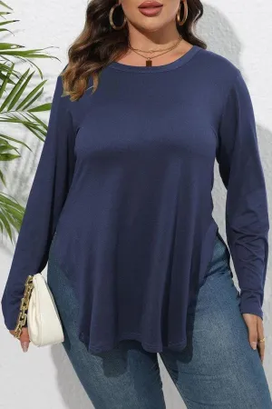 WOMEN PLUS SIZE SIDE SLIT LONG SLEEVE T SHIRT Durable Stitching Layered Hem Reinforcement
