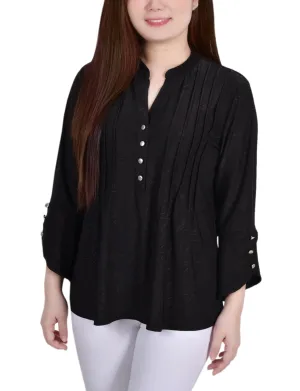 3/4 Sleeve Overlapped Bell Sleeve Y Neck Top Bound Seam Finish