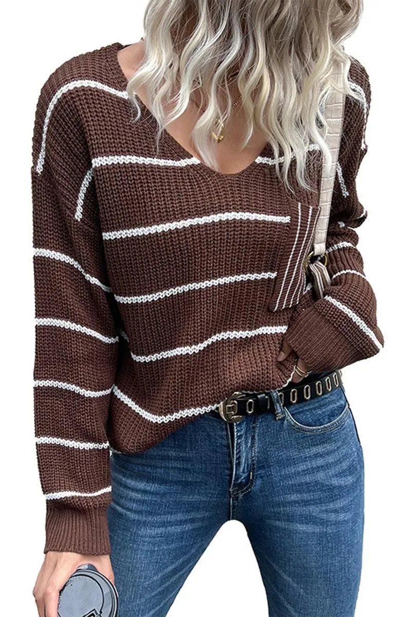LOOSE FIT STRIPE KNITTED SWEATER Fun Design Sustainable Textile