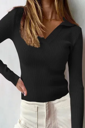 Daily Wear Casual Fit WOMEN CORDUROY POLO NECK LONG SLEEVE TIGHT TEE