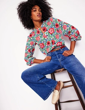 Textured Weave Pattern Ventilated Side Panels Marina Jersey Shirt-Multi, Foliage Scatter