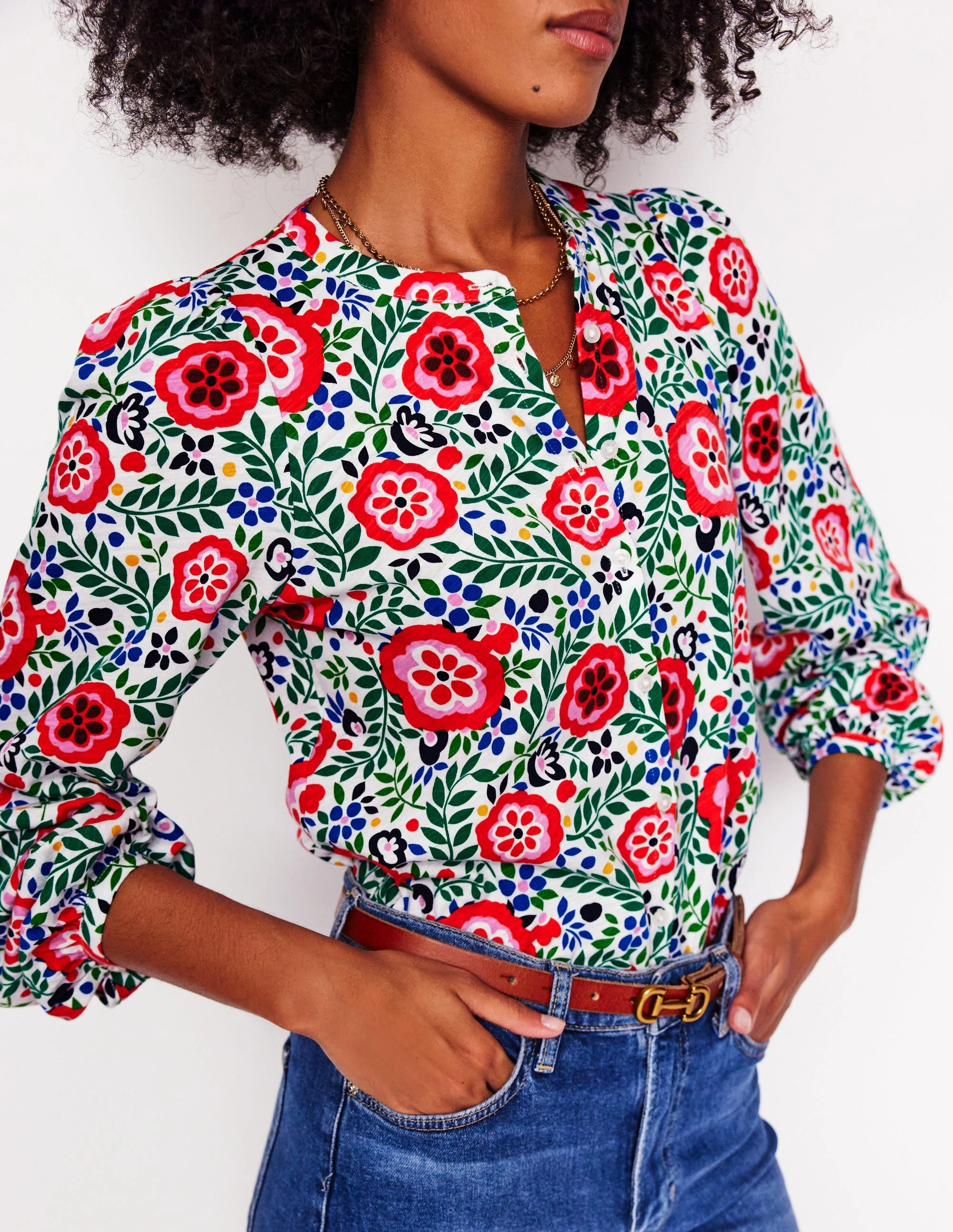 Marina Jersey Shirt-Multi, Foliage Scatter hypoallergenic material Vintage Shirt